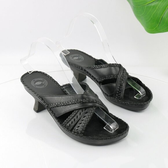 Nurture Womens Sandal Size 7 Black Leather Toe Post Block Heel Mule Slide Braid - Picture 2 of 12
